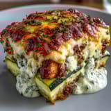 Fresh parsley garnish highlights this low-carb, high-protein dinner from a white baking dish.