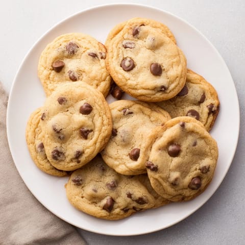 Freshly baked Chocolate Chip Cookies are stacked on a parchment-lined tray, radiating warm vanilla aroma from the oven.