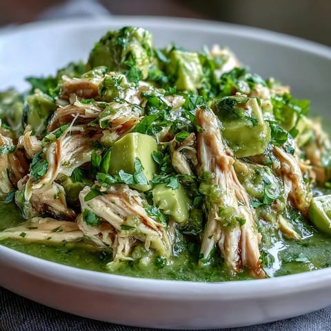 Tender Chicken Chili Verde simmering in a bright, flavorful green sauce.