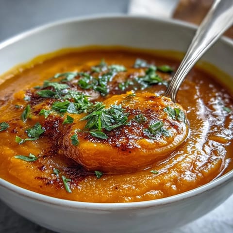 A rustic wooden table showcases a hearty bowl of carrot and lentil soup, perfect for a cozy lunch.