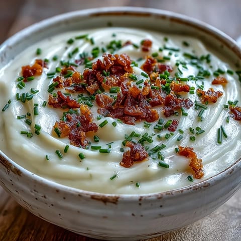 Creamy bowl of Cream of Potato Soup garnished with chives and sharp cheddar, a warm and comforting vegetarian dinner.