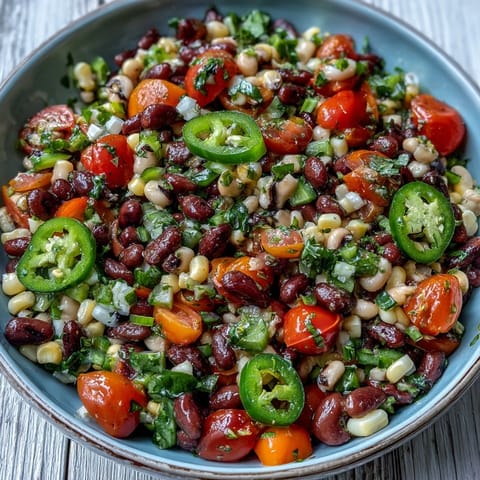 Colorful Cowboy Caviar in a rustic bowl, loaded with black beans, corn, peppers, and cilantro for a Tex-Mex party dip.