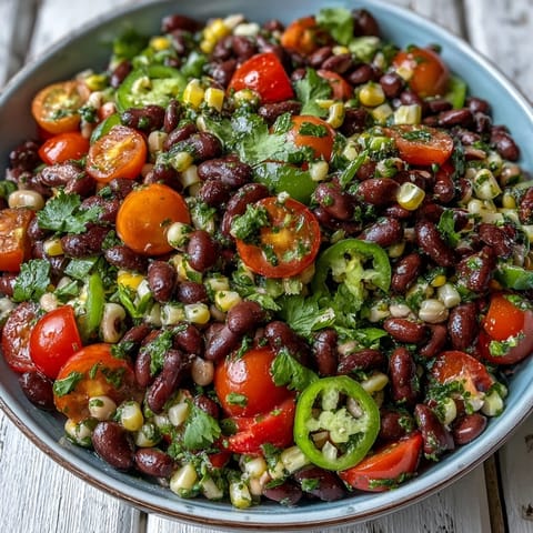 Freshly tossed Cowboy Caviar served with crunchy tortilla chips, perfect for a zesty vegetarian appetizer or game day snack.