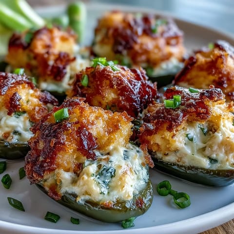A close-up of halved jalapeño poppers reveals a creamy lump crab filling, garnished with fresh chopped parsley.