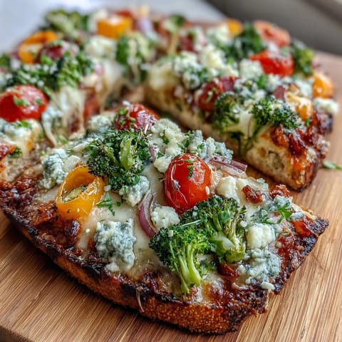 St. Patricks Day Rainbow Veggie Flatbread Pizza with colorful fresh vegetables arranged in a vibrant rainbow pattern.