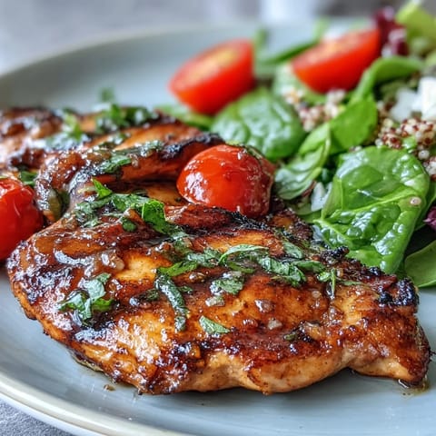 Lemon vinaigrette grilled chicken bowl with quinoa, spinach, tomatoes, and bell peppers. Bright, refreshing, and packed with protein and nutrients.
