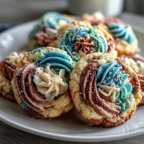 Soft pastel swirl sugar cookies with whimsical colors and sprinkles, perfect for birthday celebrations.  