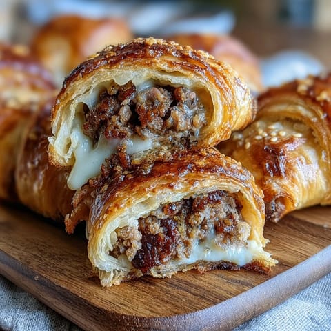 Mini pigs in a blanket with dipping sauce served on a white platter, golden pastry-wrapped sausages glistening with egg wash.