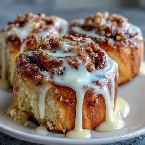 Warm cinnamon roll pancake casserole with cream cheese glaze, baked until golden and drizzled with vanilla icing.