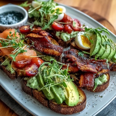 1. Vibrant avocado toast board with smoked salmon, fresh veggies, and creamy avocado spread—perfect for spring brunch.  