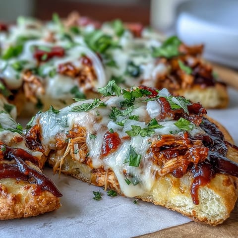 Grilled BBQ chicken flatbread pizza topped with colorful bell peppers, jalapeño, and a drizzle of tangy BBQ sauce.  