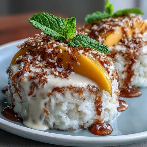 Sweet Mango Sticky Rice Cups topped with vibrant mango slices.