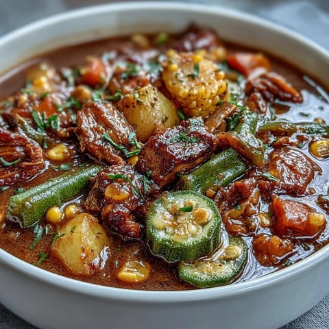 Hearty Kentucky Derby Burgoo Stew, a steamy, savory Southern classic loaded with tender meats.