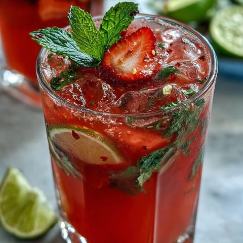Refreshing Fricy Strawberry Chili Limeade Mocktail, a perfect chilled non-alcoholic summer drink.