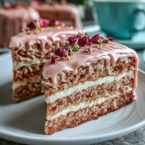 Elegant pink Bridal Shower Rosé Velvet Cake with shimmering gold drips.
