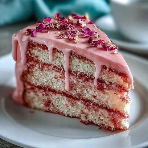A luscious Bridal Shower Rosé Velvet Cake, perfect for celebrations, with delicate pink hues.