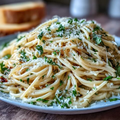 Creamy garlic butter pasta with Parmesan, a comforting Italian dish.