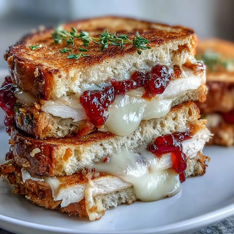 Savory Turkey Cranberry Grilled Cheese grilled to perfection with buttery bread.
