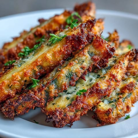 Golden crispy Parmesan zucchini fries baked to perfection, ready for dipping.