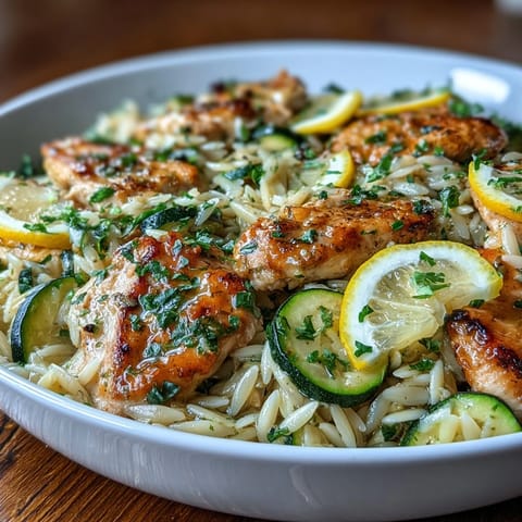 Bright, zesty one-pan lemon chicken orzo with tender zucchini and herbs.