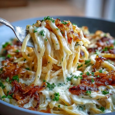 Creamy Caramelized Cabbage Carbonara with Parmesan and black pepper.