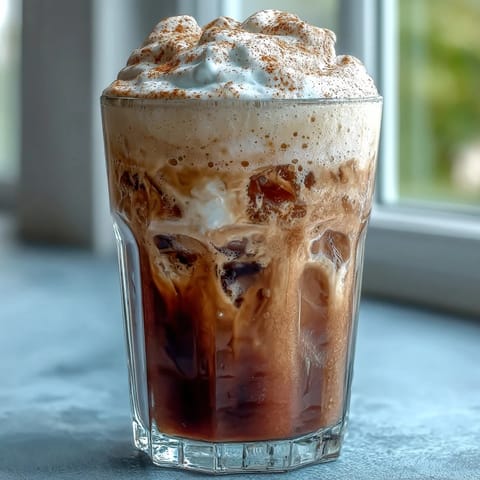 Savor this easy pumpkin spice cold foam iced coffee, a perfect autumn treat.