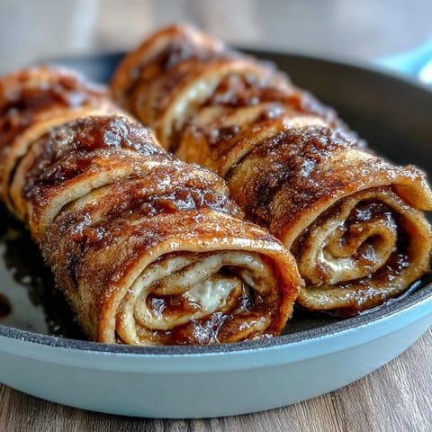 Warm, sweet Apple Butter Breakfast Roll-Ups ready to be sliced and served.