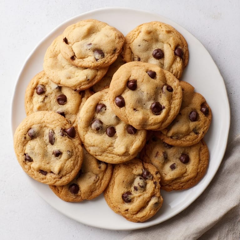 A close-up of a Chocolate Chip Cookies reveal cracked tops and melted chocolate pools, perfect for serving with cold milk.