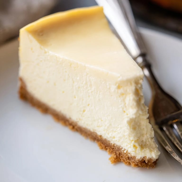 Golden-baked New York cheesecake sits in a springform pan, showcasing its rich filling and classic crust for a crowd-pleasing treat.