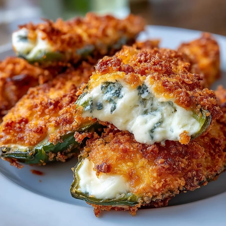 Freshly cooked Air Fryer Jalapeño Poppers filled with creamy cheese and crispy breadcrumbs.