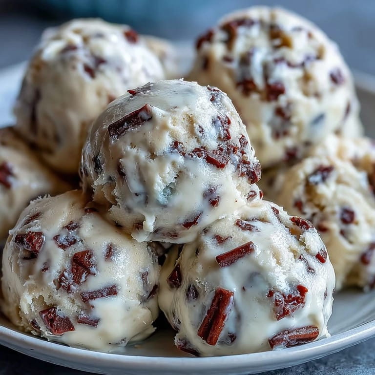Close-up of Greek Yogurt Cookie Dough being scooped from a chilled bowl, highlighting buttery sweetness and tangy yogurt.