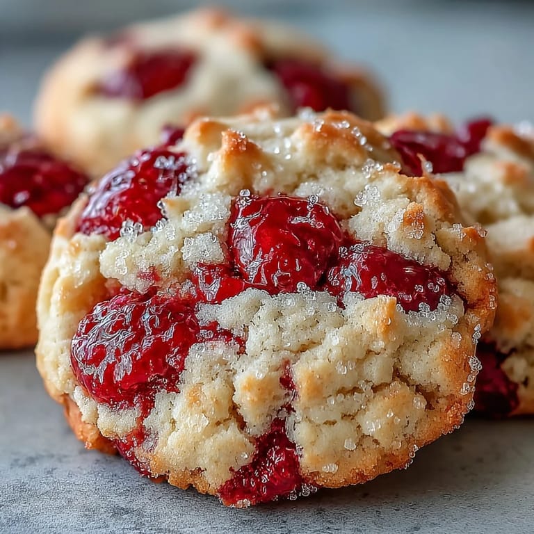 Homemade Soft Chewy Raspberry Sugar Cookies stacked on a rustic plate, showcasing pillowy chewy texture and vivid pink raspberry specks ready to be devoured.