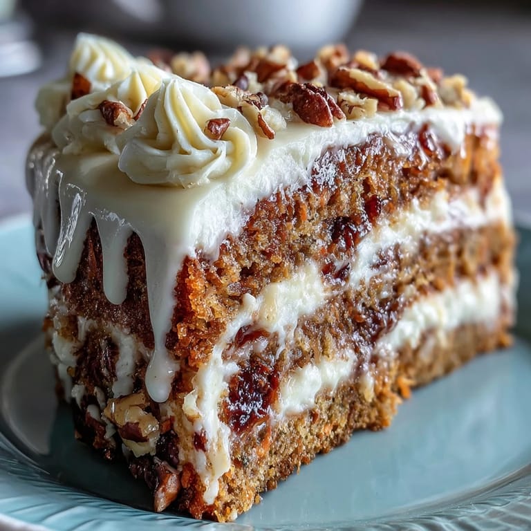 Spiced carrot and walnut cake with tangy cream cheese frosting, perfect for spring celebrations.  
