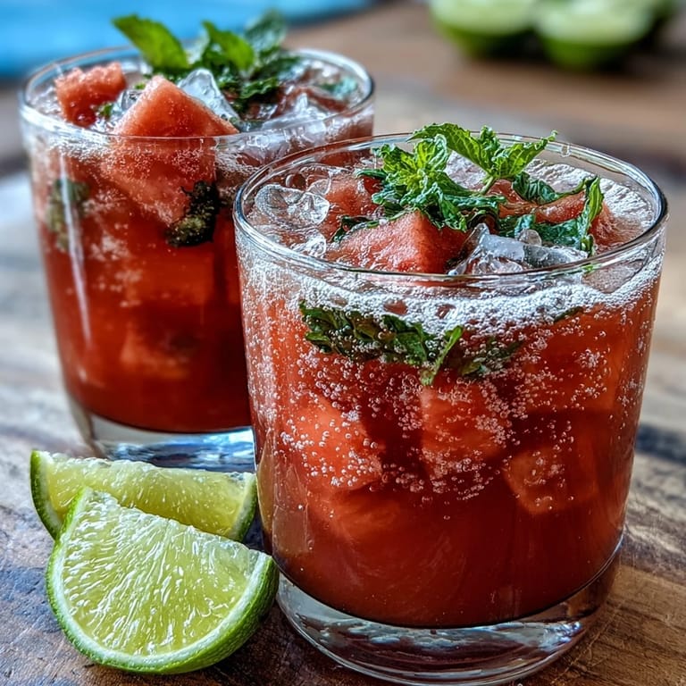 Bright pink watermelon punch fizzing with sparkling water, garnished with fresh mint and lime wheels for a festive drink.