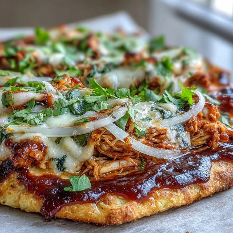 Easy BBQ chicken flatbread pizza loaded with smoky chicken, melted cheese, and crisp vegetables for a quick dinner.
