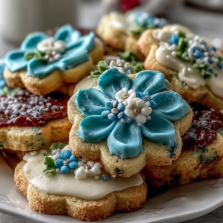 Elegant flower-shaped cookies with smooth royal icing, combining buttery flavor and artistic spring-inspired designs.