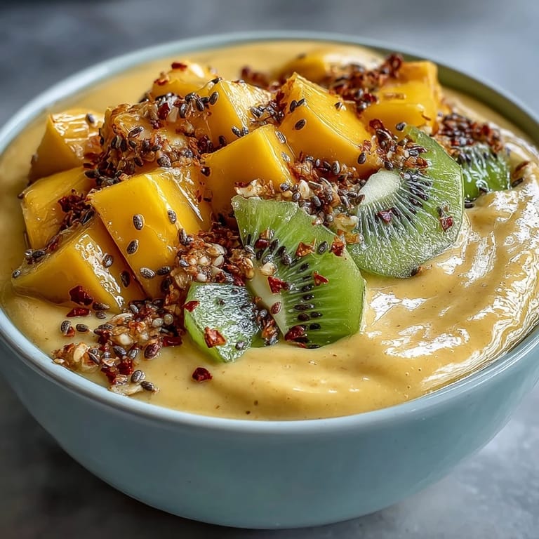 A colorful Mango Chili Lime Smoothie Bowl, ready to enjoy.