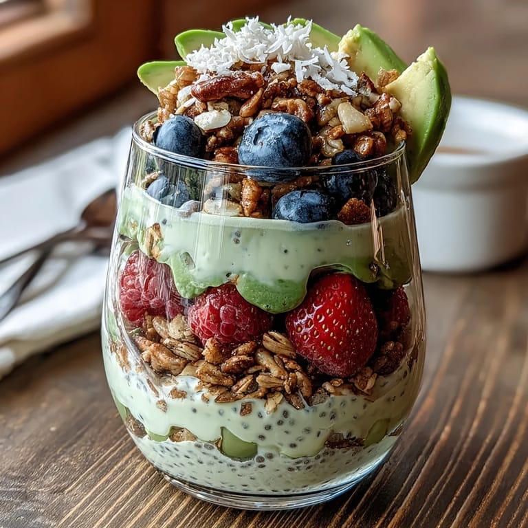 Visually appealing Fiber-Rich Avocado Chia Pudding Parfait ready to eat.