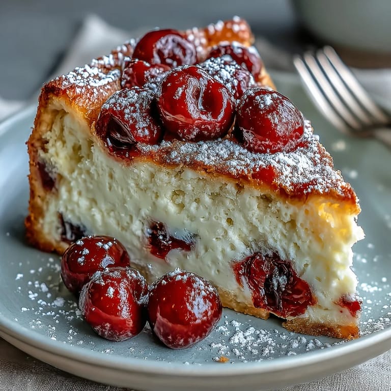 Sweet Fresh Cherry Clafoutis: Rustic dessert with tender cherries and a creamy vanilla bean base.