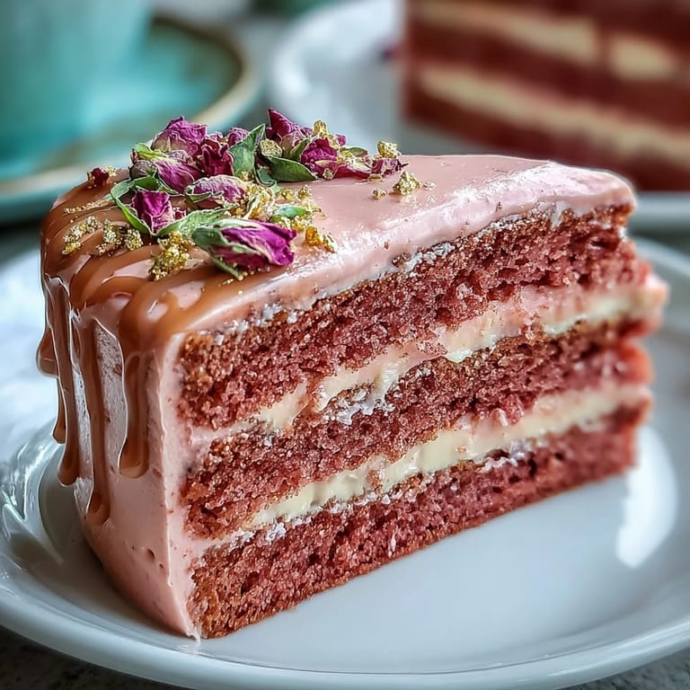 Beautiful Bridal Shower Rosé Velvet Cake, artfully decorated for a festive occasion.