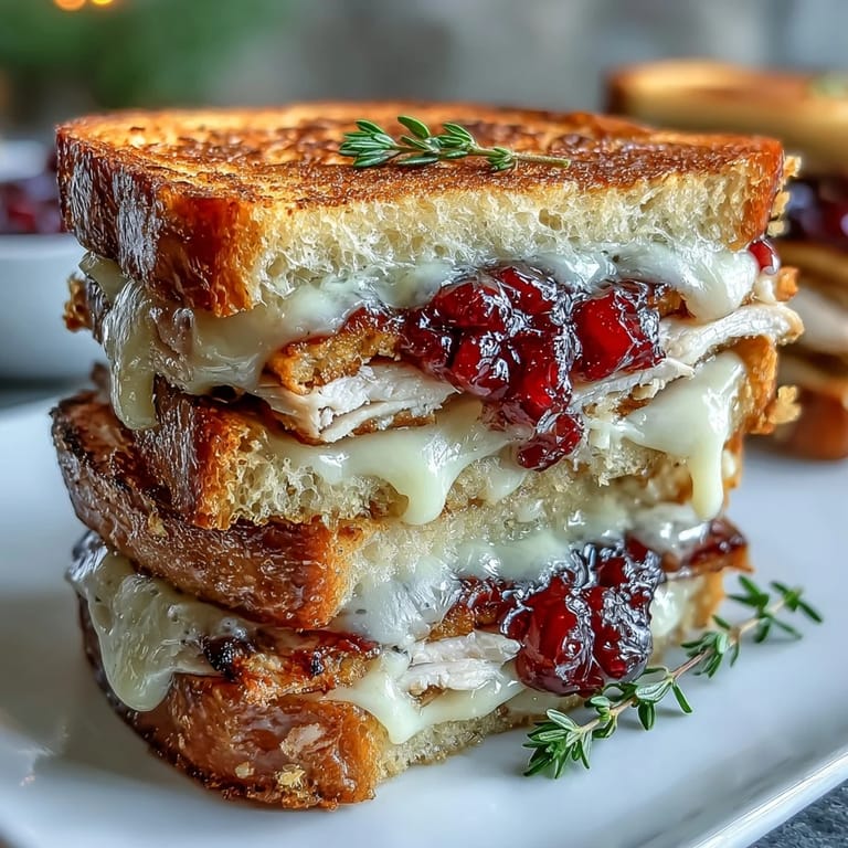 Delicious Turkey Cranberry Grilled Cheese served warm, a sweet and savory delight.