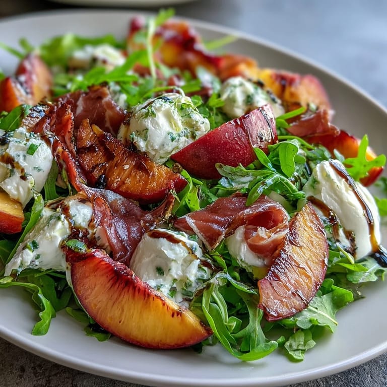 Enjoy a taste of Italy with this easy peach burrata prosciutto salad.
