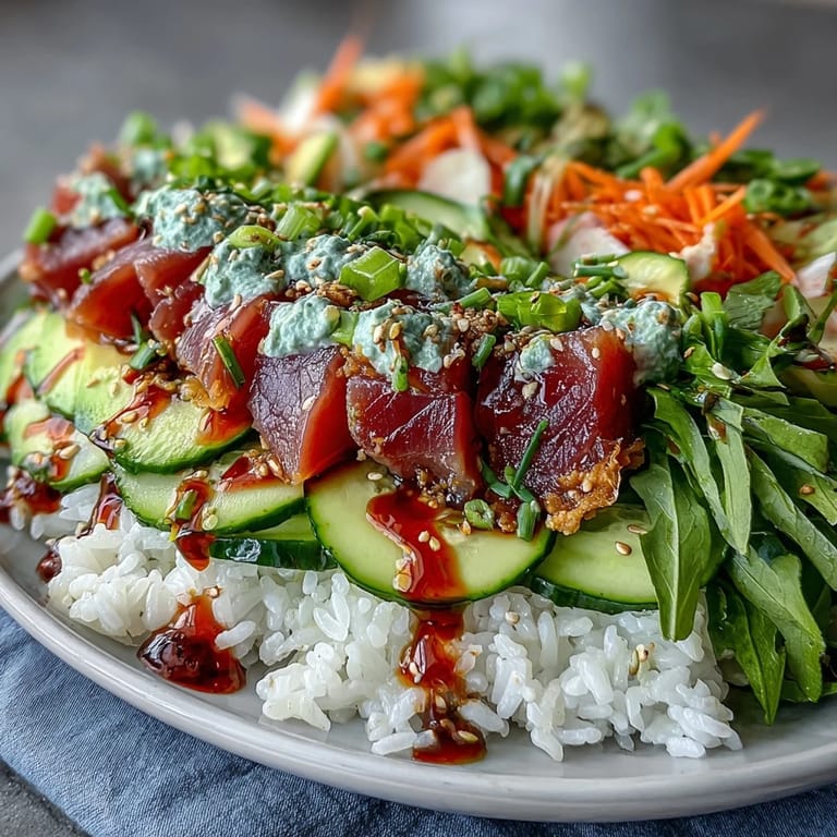Delicious canned tuna poke bowl, a quick and refreshing weeknight meal.