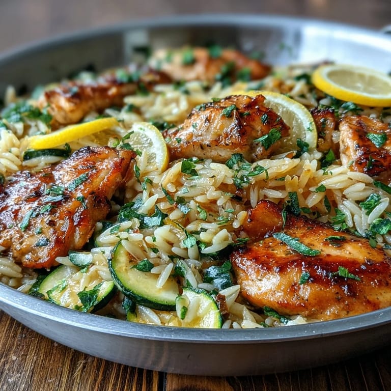 Easy Mediterranean-inspired lemon chicken orzo, perfect for a weeknight dinner.