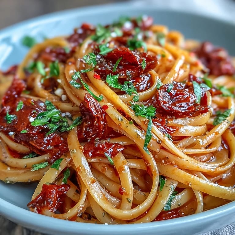 Deliciously satisfying Smoky Anchovy Tomato Butter Pasta ready to be served.