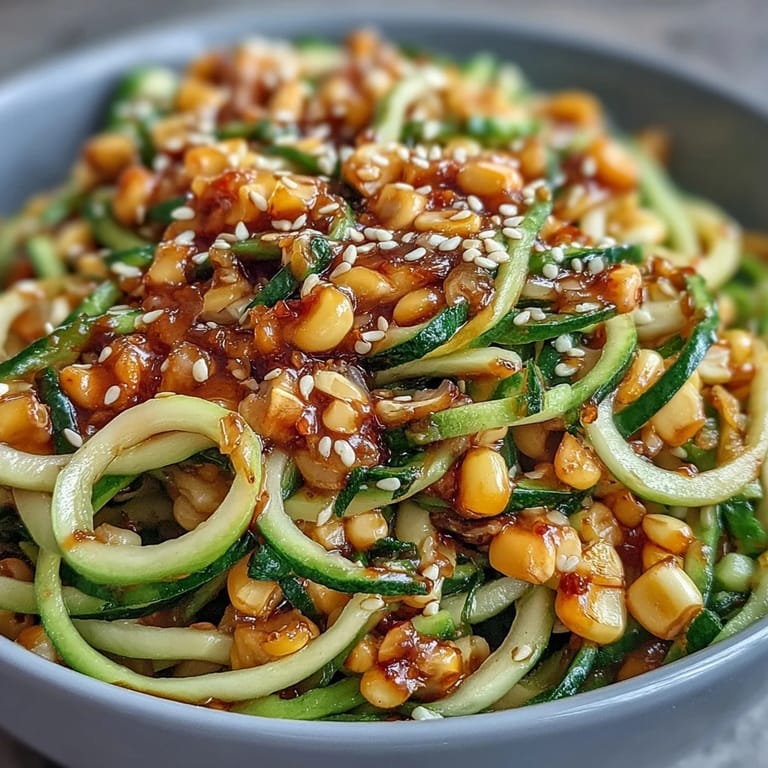 Spicy chili crisp corn and cucumber noodles, a cool, crunchy, and savory vegetarian salad.