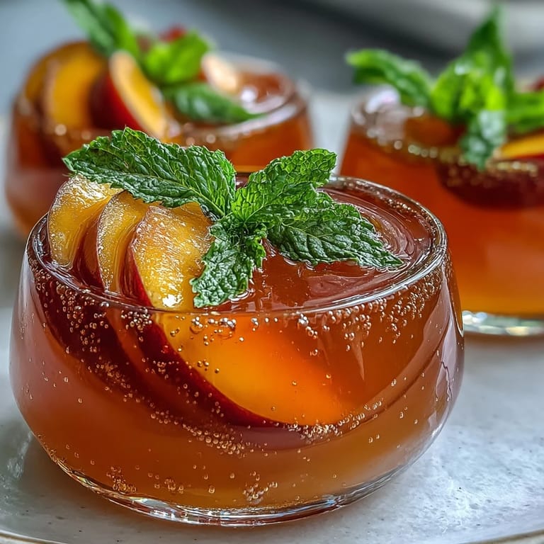 Elegant Peach Bellini Jello Cups, a refreshing, sparkling Italian-inspired treat.