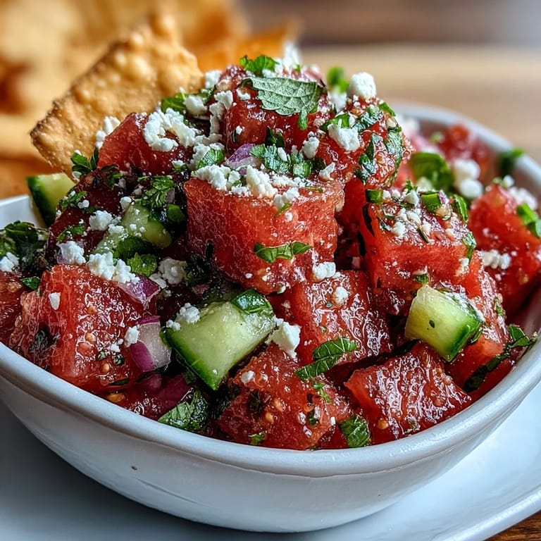 Juicy watermelon feta salsa artfully