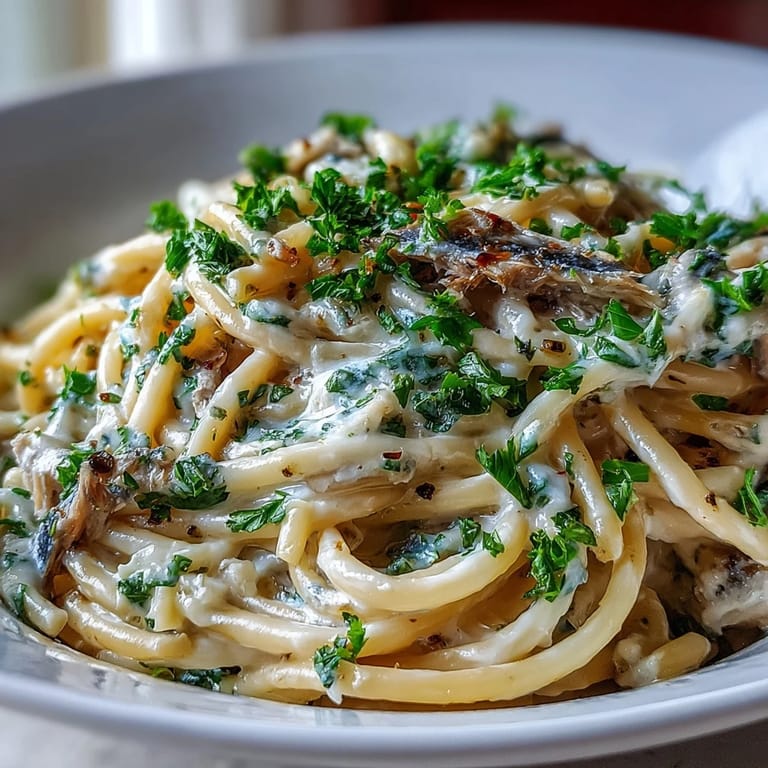 Flaky sardines tossed in rich, zesty lemon cream sauce, a quick weeknight meal.