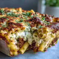 Melted mozzarella crowns this Freezer Make-Ahead Baked Ziti, ready for comforting dinners.